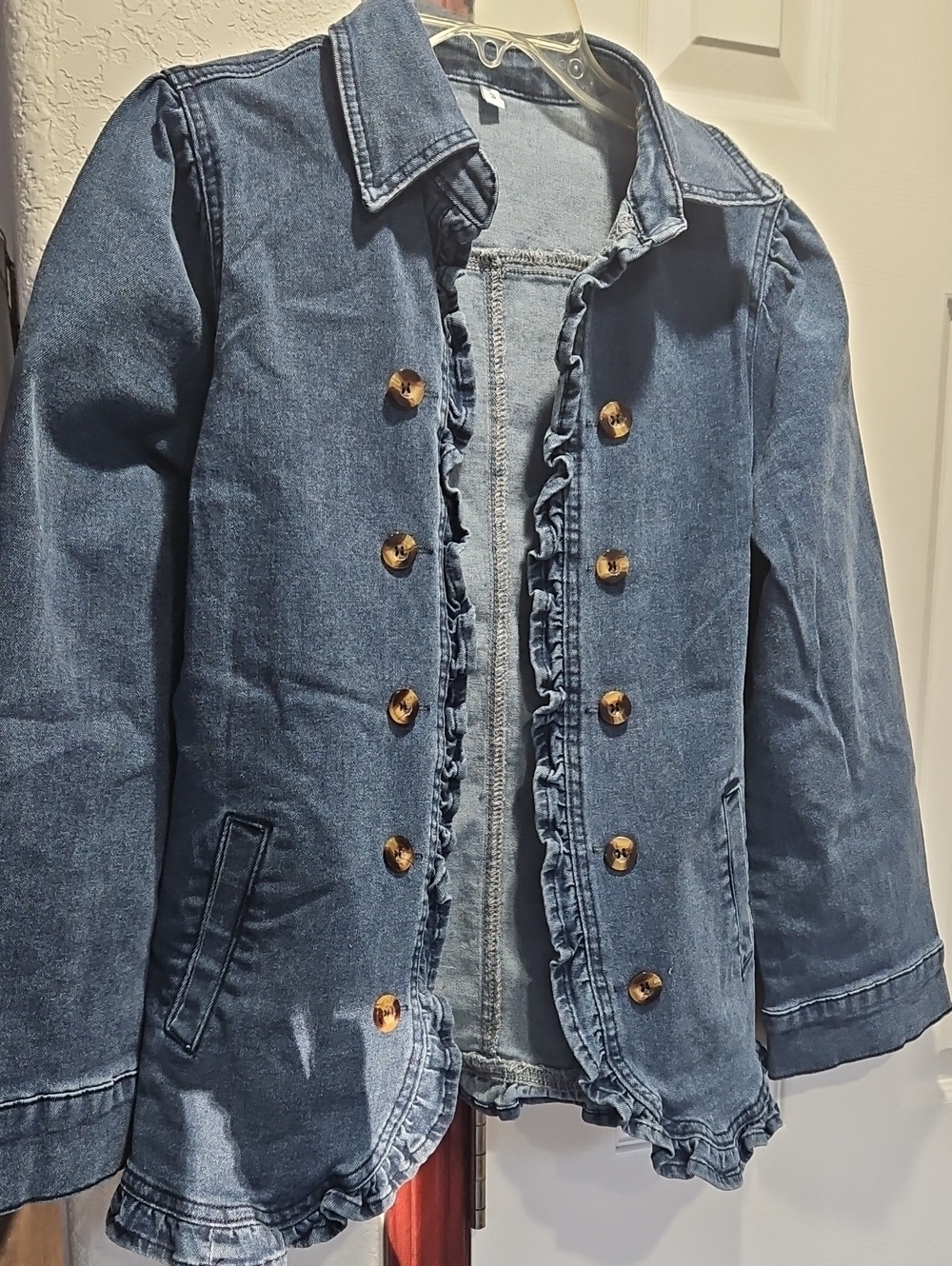 Denim Ruffle-Trim Blazer Jacket - Blue/New, Never Wore